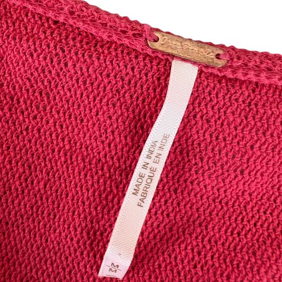 Free People Red Sheer Knit Cowl Neck Ruffle Sleeve Top Y2K Style Boho Romantic M - Picture 6 of 8